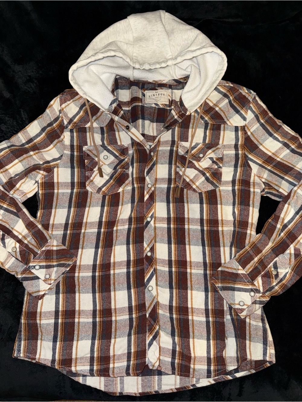 BKE Brown & Cream Plaid Hooded Flannel Shirt